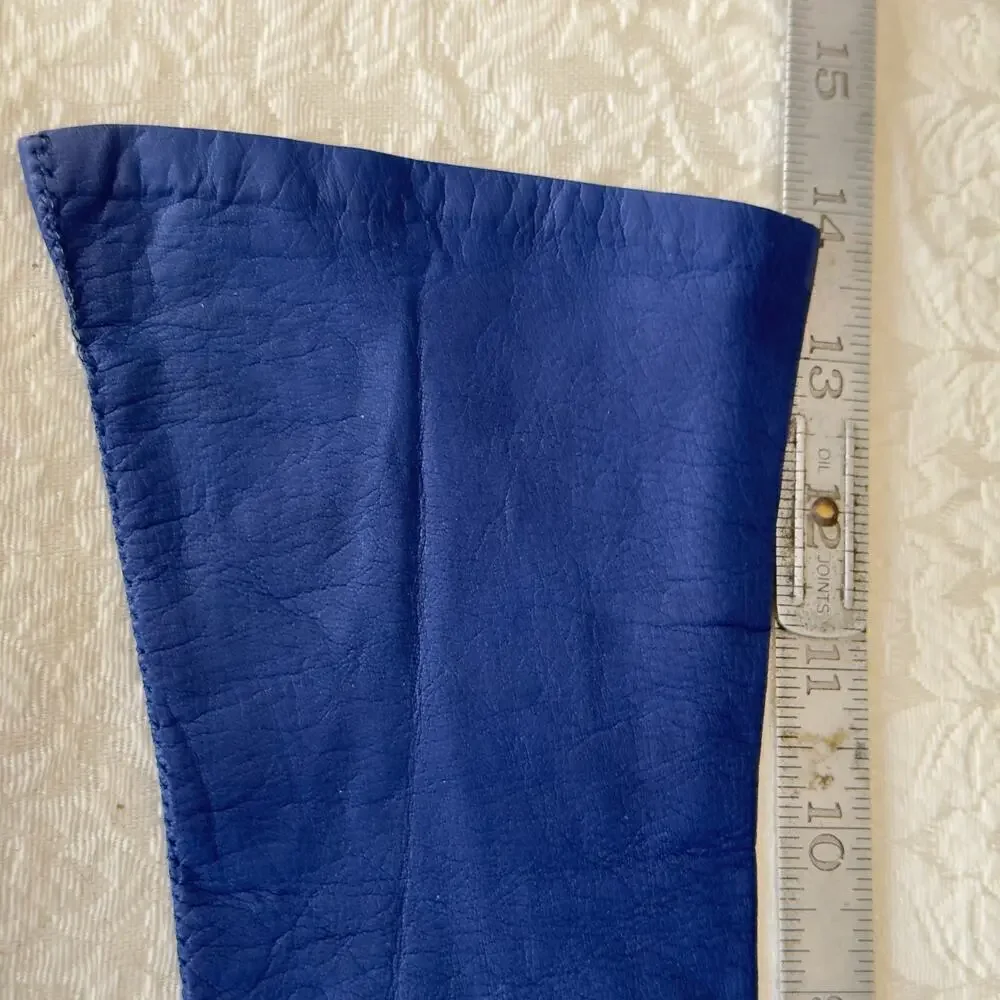 Vintage 13” Elbow Length Blue Kid Leather Women’s French Gloves 1950’s Size 6